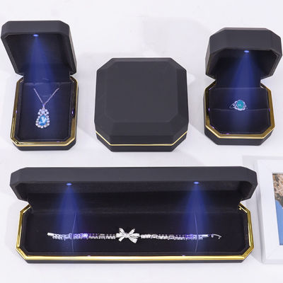 OEM ODM конец шнура ручной работы черный восьмиугольник светодиодный светлый ювелирный ящик с бархатным вставкой