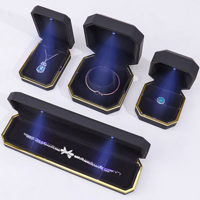 OEM ODM конец шнура ручной работы черный восьмиугольник светодиодный светлый ювелирный ящик с бархатным вставкой