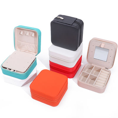 Custom Logo Travel Portable Square Storage Коробка для ювелирных изделий с зеркалом из PU кожи