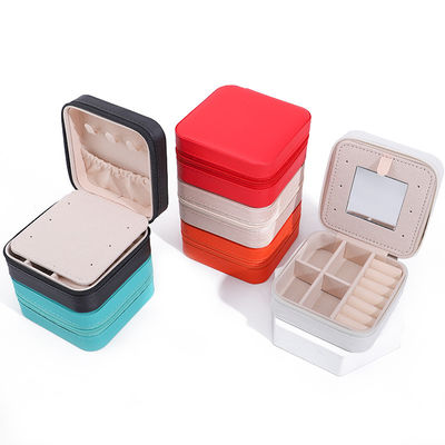 Custom Logo Travel Portable Square Storage Коробка для ювелирных изделий с зеркалом из PU кожи