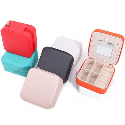 Custom Logo Travel Portable Square Storage Коробка для ювелирных изделий с зеркалом из PU кожи