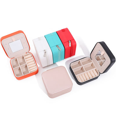 Custom Logo Travel Portable Square Storage Коробка для ювелирных изделий с зеркалом из PU кожи