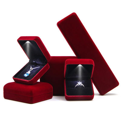 Светодиодная бархатная ювелирная коробка со световым логотипом Hanhong Custom Luxury White Light Ring Box