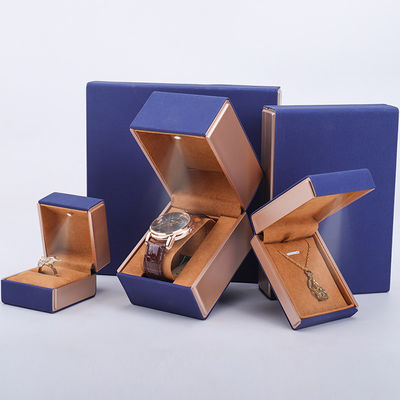 Купить 19x19x4cm Синий бархатный PU кожаный ювелирный подарочный ящик с светодиодным светом и бархатной подкладкой online manufacture