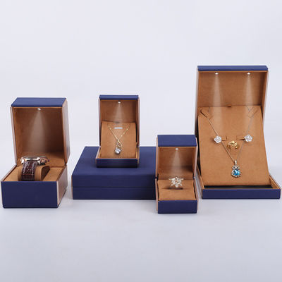 19x19x4cm Синий бархатный PU кожаный ювелирный подарочный ящик с светодиодным светом и бархатной подкладкой