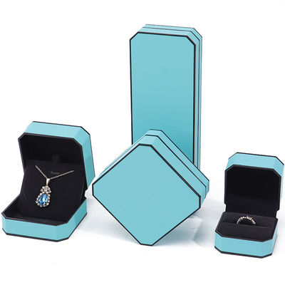 Cyan Sleek Восьмиугольная фальшивая кожаная ювелирная коробка с черным орнаментом