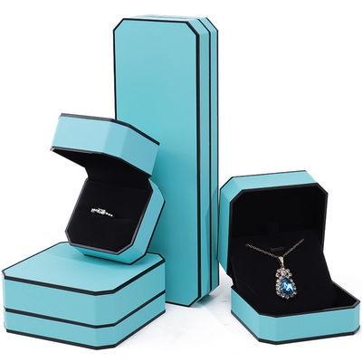 Cyan Sleek Восьмиугольная фальшивая кожаная ювелирная коробка с черным орнаментом