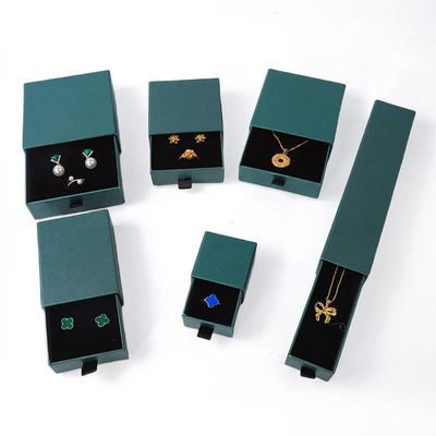 Прямоугольная шкатулка для украшений, экологичная, квадратная, бумажная, зеленая, с выдвижным ящиком, шкатулка для ювелирных изделий