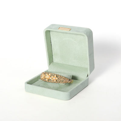 Восьмиугольная шкатулка для драгоценностей из светло-зеленого бархата, настраиваемая откидная шкатулка для драгоценностей с золотой нашивкой