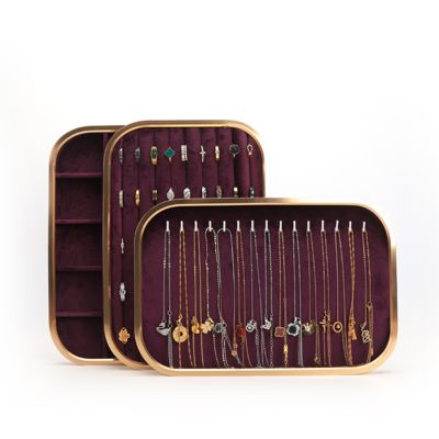 Настраиваемые роскошные фиолетовые бархатные лотки для ювелирных изделий OEM, лотки для ювелирных изделий для демонстрации колец, браслетов, ожерелий