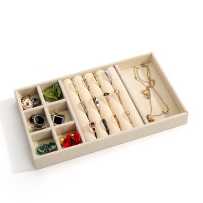 настраиваемые роскошные бежевые бархатные ювелирные тарелки OEM ювелирные тарелки дисплей для кольца браслет ожерелье