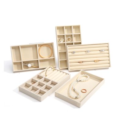 настраиваемые роскошные бежевые бархатные ювелирные тарелки OEM ювелирные тарелки дисплей для кольца браслет ожерелье