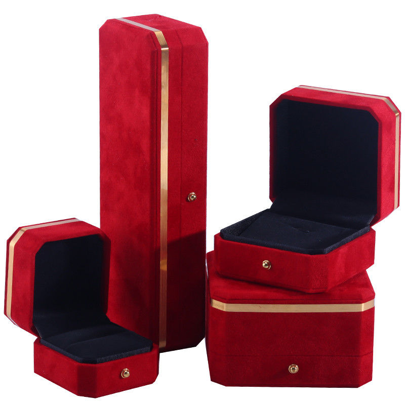 OEM ODM Ручная ювелирная коробка Custom логотип красный бархатная ювелирная коробка с золотым краем