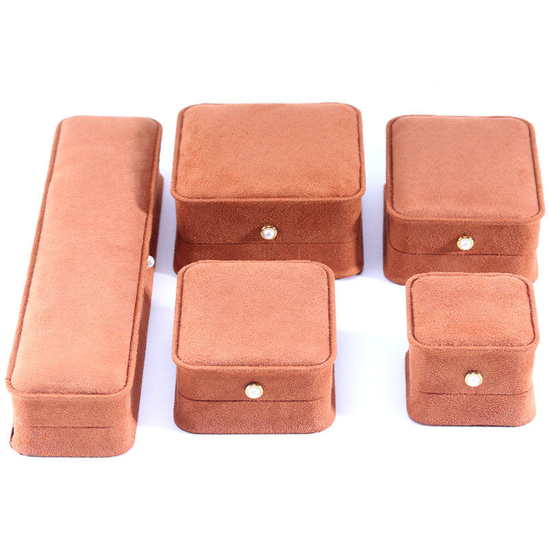 Настроенный логотип бархатный кофейный цвет ювелирные изделия коробка для браслета сережки ожерелье жемчужная замок